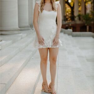 Bardot White Tiered Mini Dress for Graduation or Bridal Styles